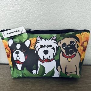 Marc Tetro Dogs Pug Westie Boston Green Black Zipper Travel Cosmetic Bag